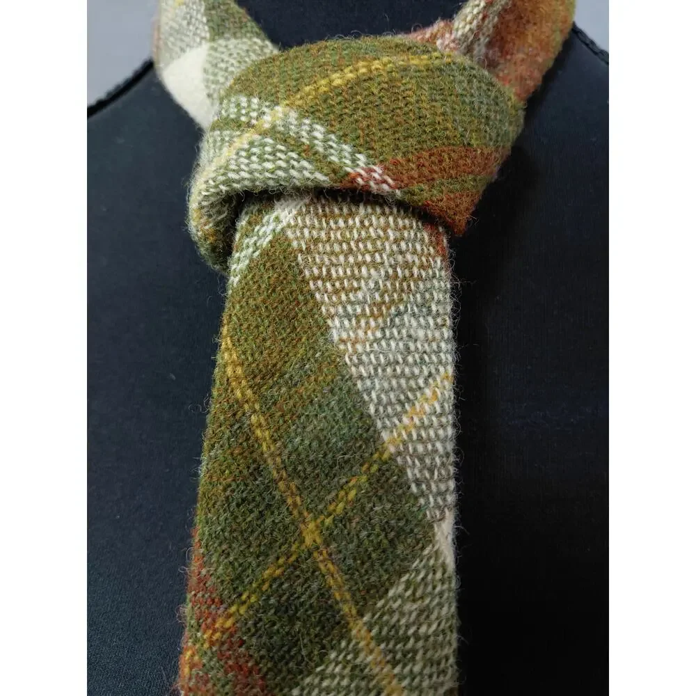 Afonwen Woollen Mill North Wool Pure Green Brown Plaid Tie Men One Size
